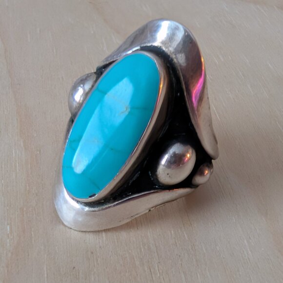 Vintage HOB House of Bangles sterling silver turquoise ring Mexico 925, Size 8 - Picture 1 of 6
